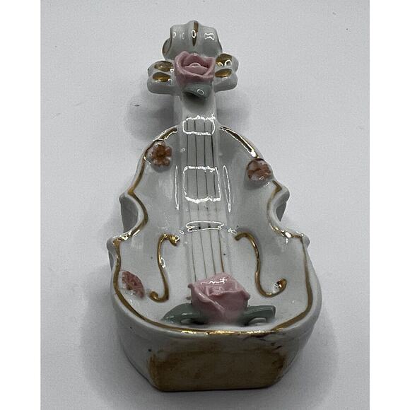 Vintage Mid Century THAMES BONE CHINA Flowered Hand Painted Violin Trinket Dish - Picture 1 of 11